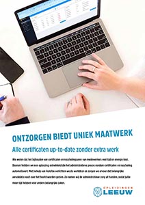 De folder ‘Ontzorgen biedt uniek maatwerk' van LEEUW opleidingen.